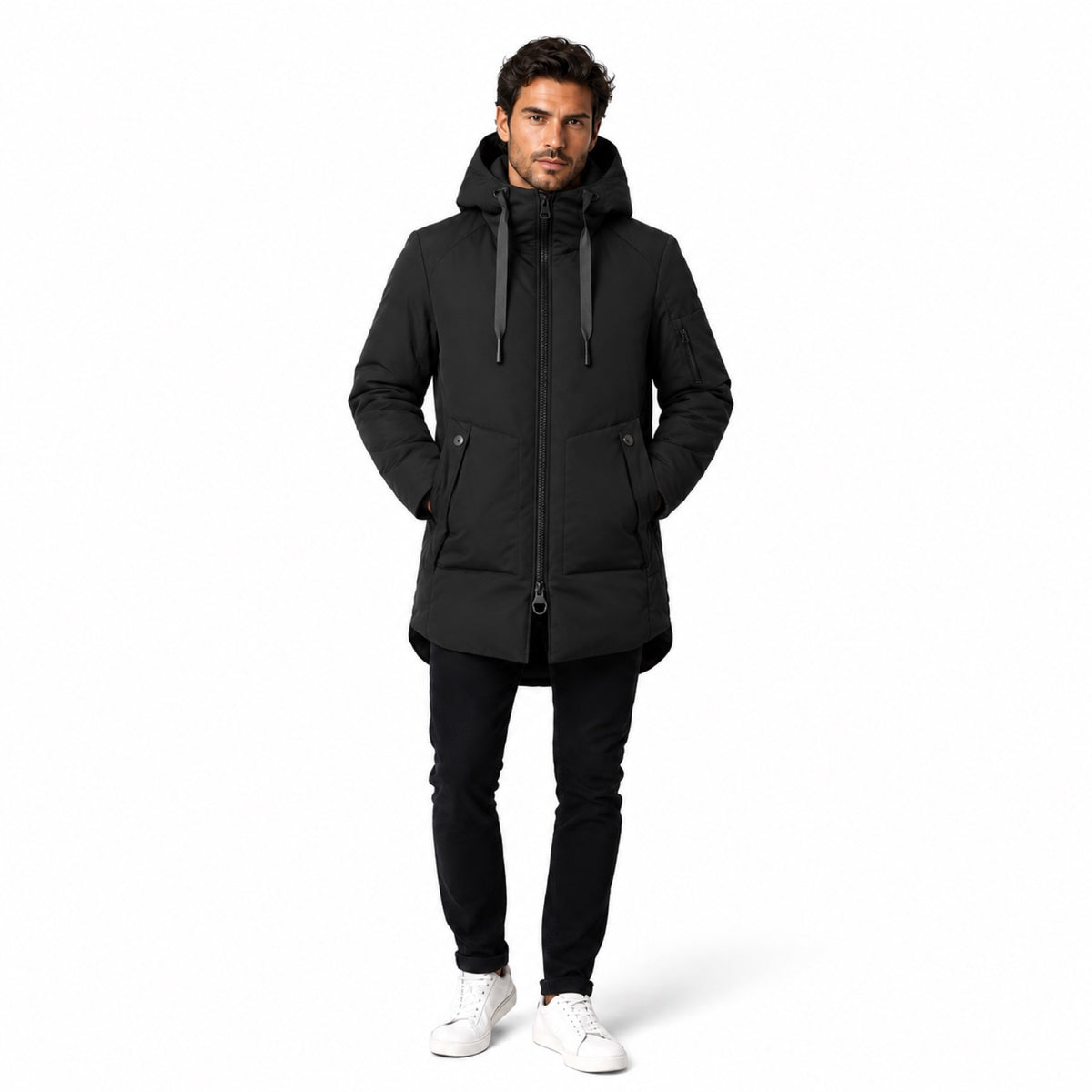 Men's Hooded Longline Parka Mid Length Regular Fit