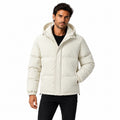 Men's padded hooded jacket in Beige - front view