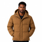 Men's padded hooded jacket in Brown - front view