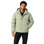 Men's padded hooded jacket in Green - front view