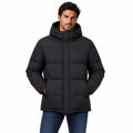 Men's matte hooded puffer jacket in Black - front view