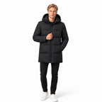 Men's Longline Puffer Jacket Hooded Zip Pockets Regular Fit