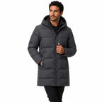Men's Longline Puffer Jacket Hooded Zip Pockets Regular Fit