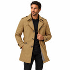 Men's checked-lined trench coat in Deep Khaki - front view