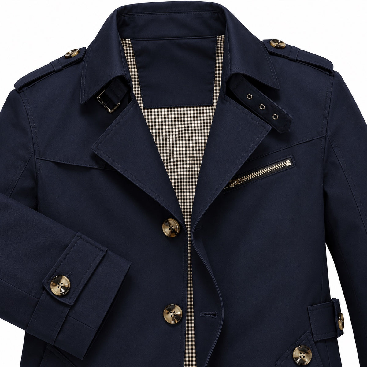 Men's checked-lined trench coat in Dark Blue - detail view