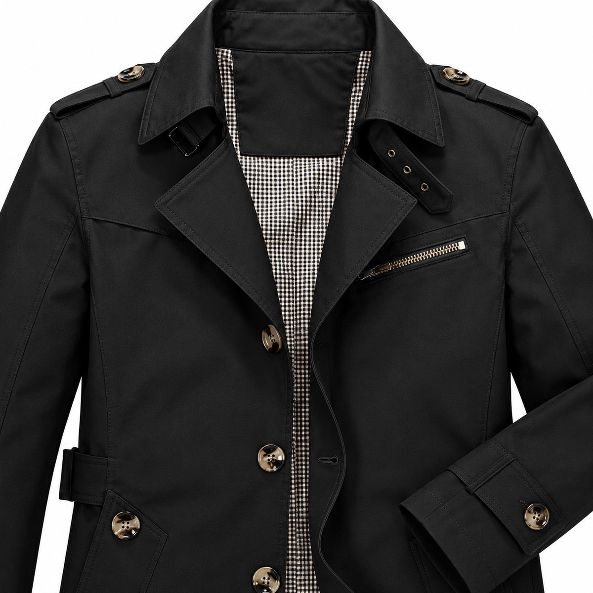 Men's checked-lined trench coat in Black - detail view