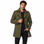 Men's checked-lined trench coat in Army Green - front view