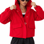 Women's hooded utility jacket in Red - detail view