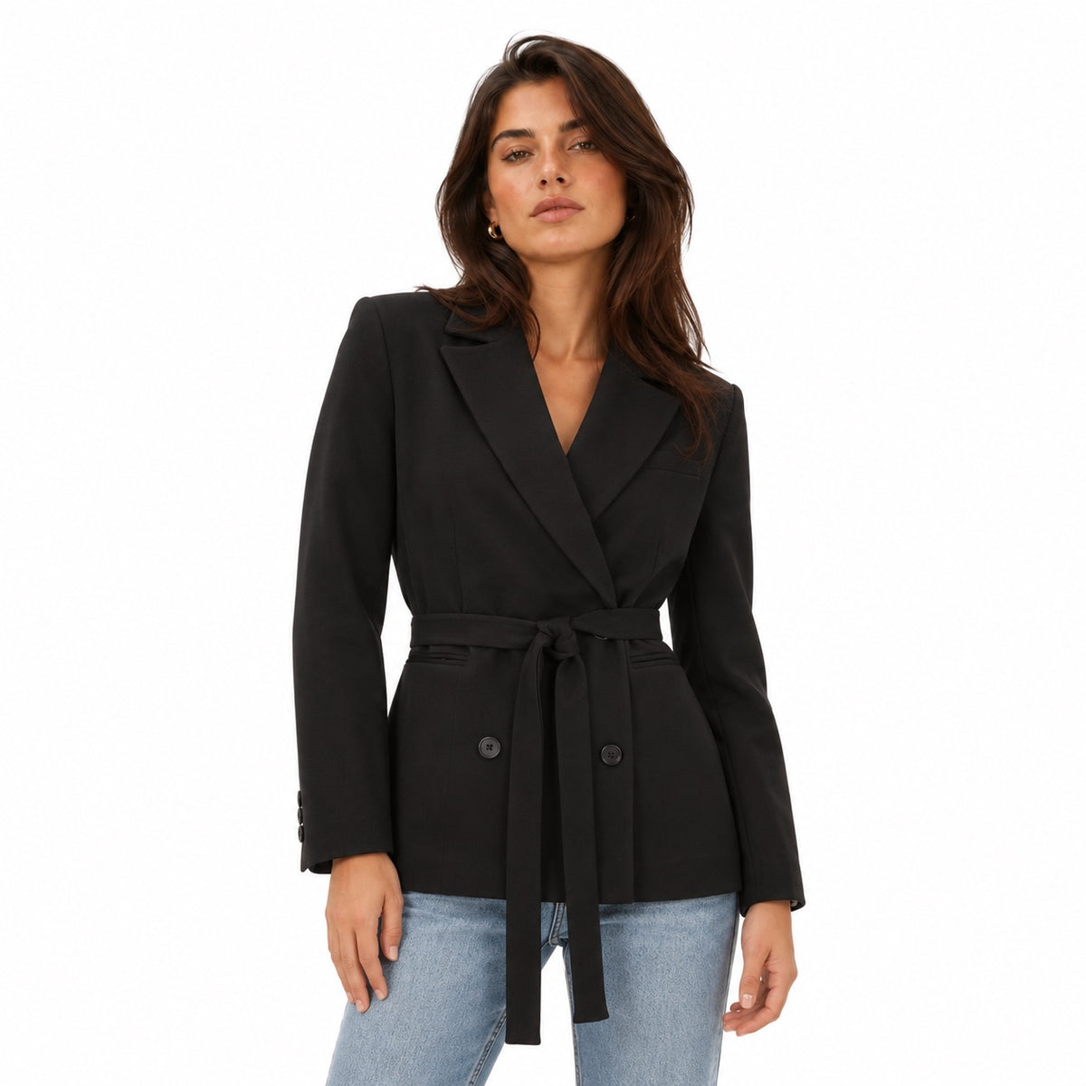 Women's double-breasted blazer in Black - front view