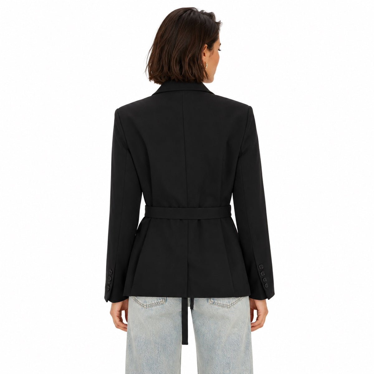 Women's double-breasted blazer in Black - back view