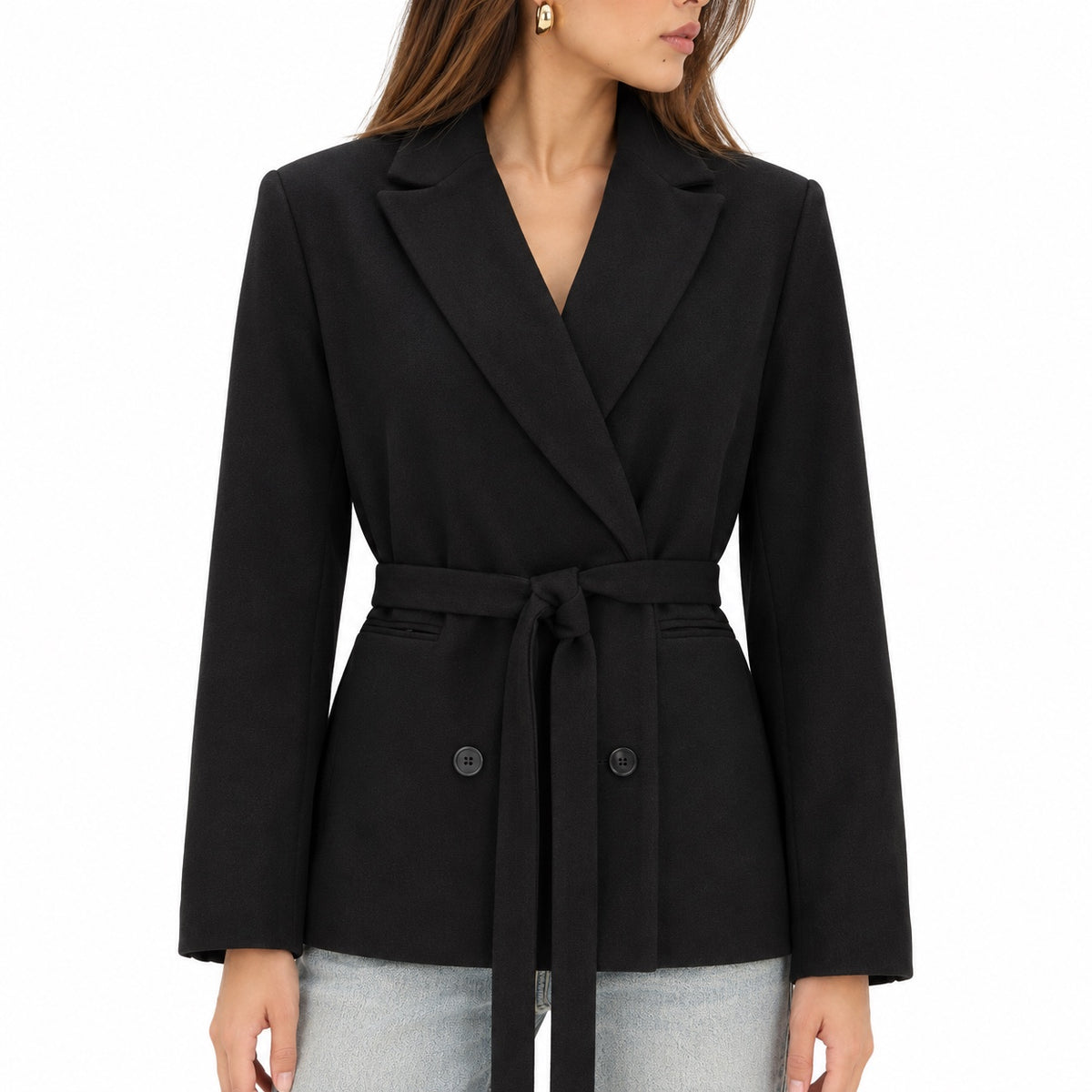 Women's double-breasted blazer in Black - detail view