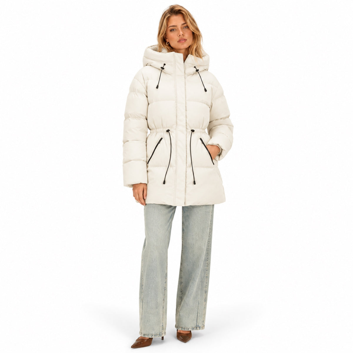 Women’s Hooded Padded Coat Mid Length Warm Winter Jacket
