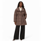 Women's Belted Puffer Coat Grid Quilted Tie Waist