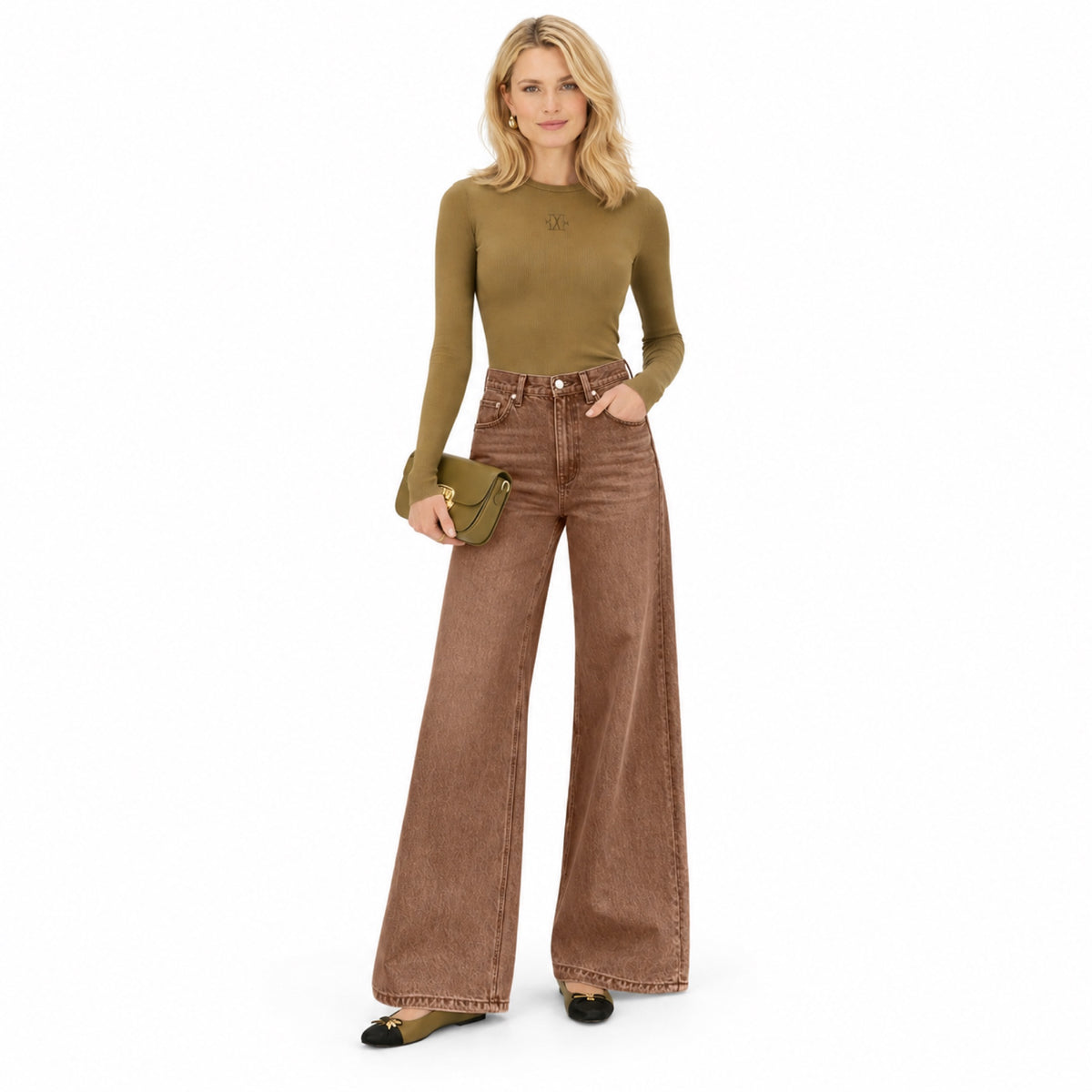 Women's High-Rise Washed Denim Wide-Leg Jeans Relaxed Fit