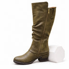 Women's Knee-High Side-Zip Boots Rounded Toe Low Block Heel Regular Fit