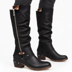 Women's Knee-High Side-Zip Boots Rounded Toe Low Block Heel Regular Fit