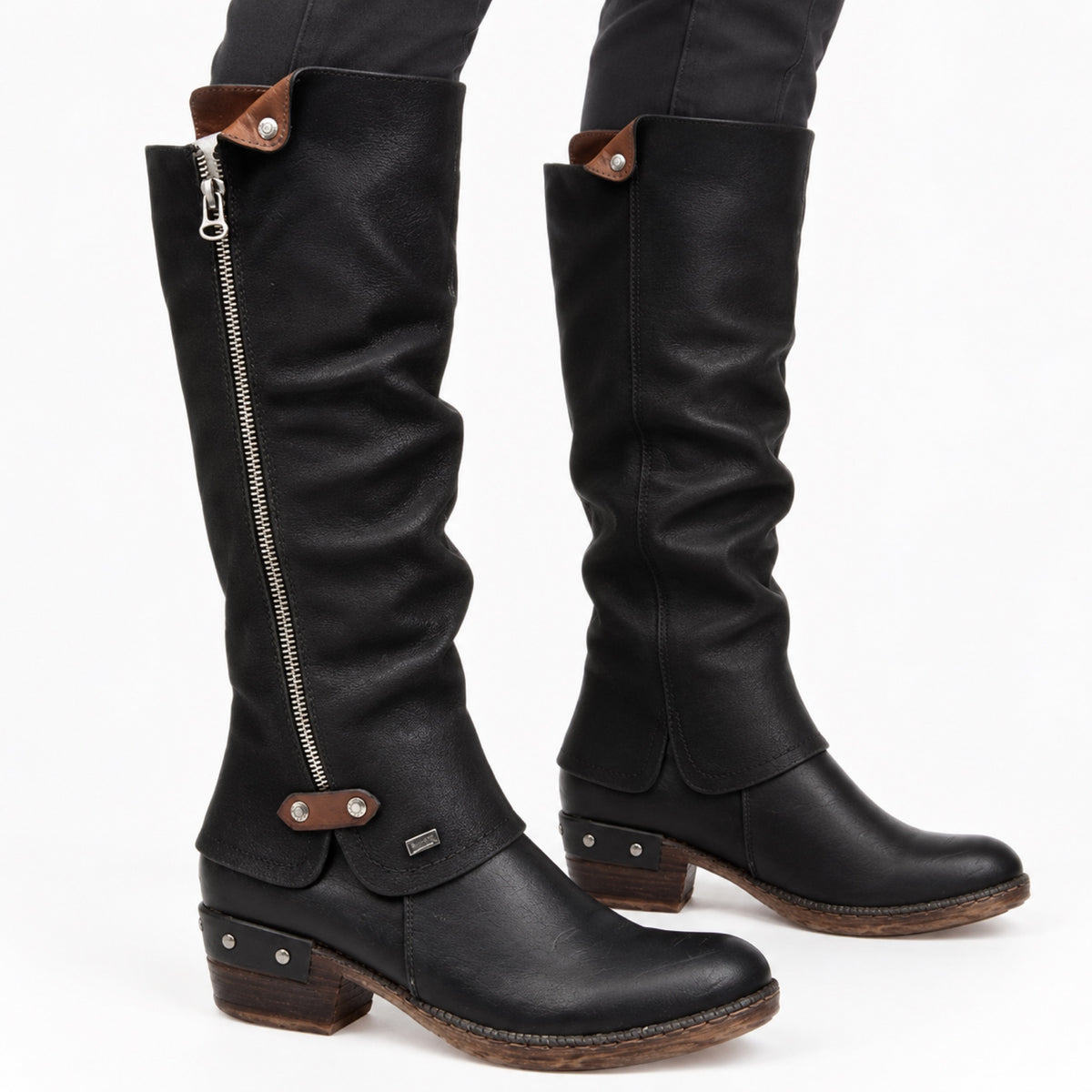 Women's Knee-High Side-Zip Boots Rounded Toe Low Block Heel Regular Fit
