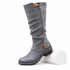 Women's Knee-High Side-Zip Boots Rounded Toe Low Block Heel Regular Fit