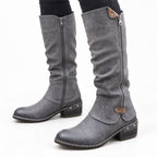 Women's Knee-High Side-Zip Boots Rounded Toe Low Block Heel Regular Fit