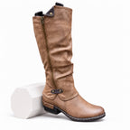 Women's Knee-High Side-Zip Boots Rounded Toe Low Block Heel Regular Fit