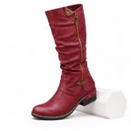 Women's Knee-High Side-Zip Boots Rounded Toe Low Block Heel Regular Fit