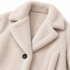 Women's Knee-Length Teddy Coat Notched Lapel Button Front Relaxed Fit