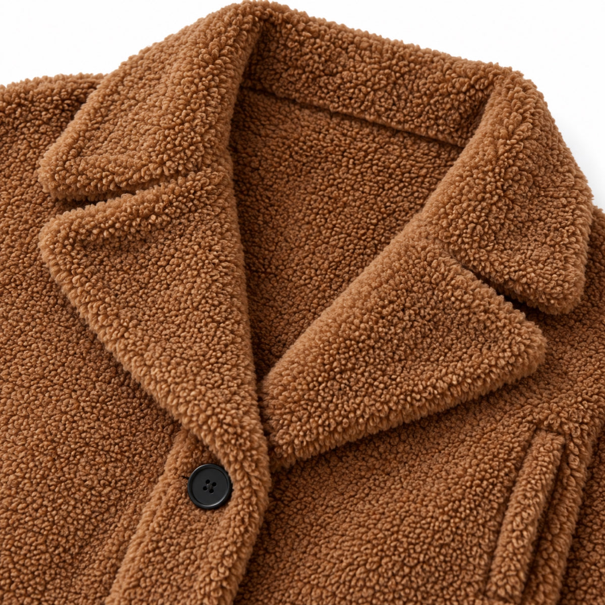 Women's Knee-Length Teddy Coat Notched Lapel Button Front Relaxed Fit