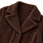 Women's Knee-Length Teddy Coat Notched Lapel Button Front Relaxed Fit