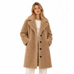 Women's Knee-Length Teddy Coat Notched Lapel Button Front Relaxed Fit