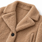 Women's Knee-Length Teddy Coat Notched Lapel Button Front Relaxed Fit