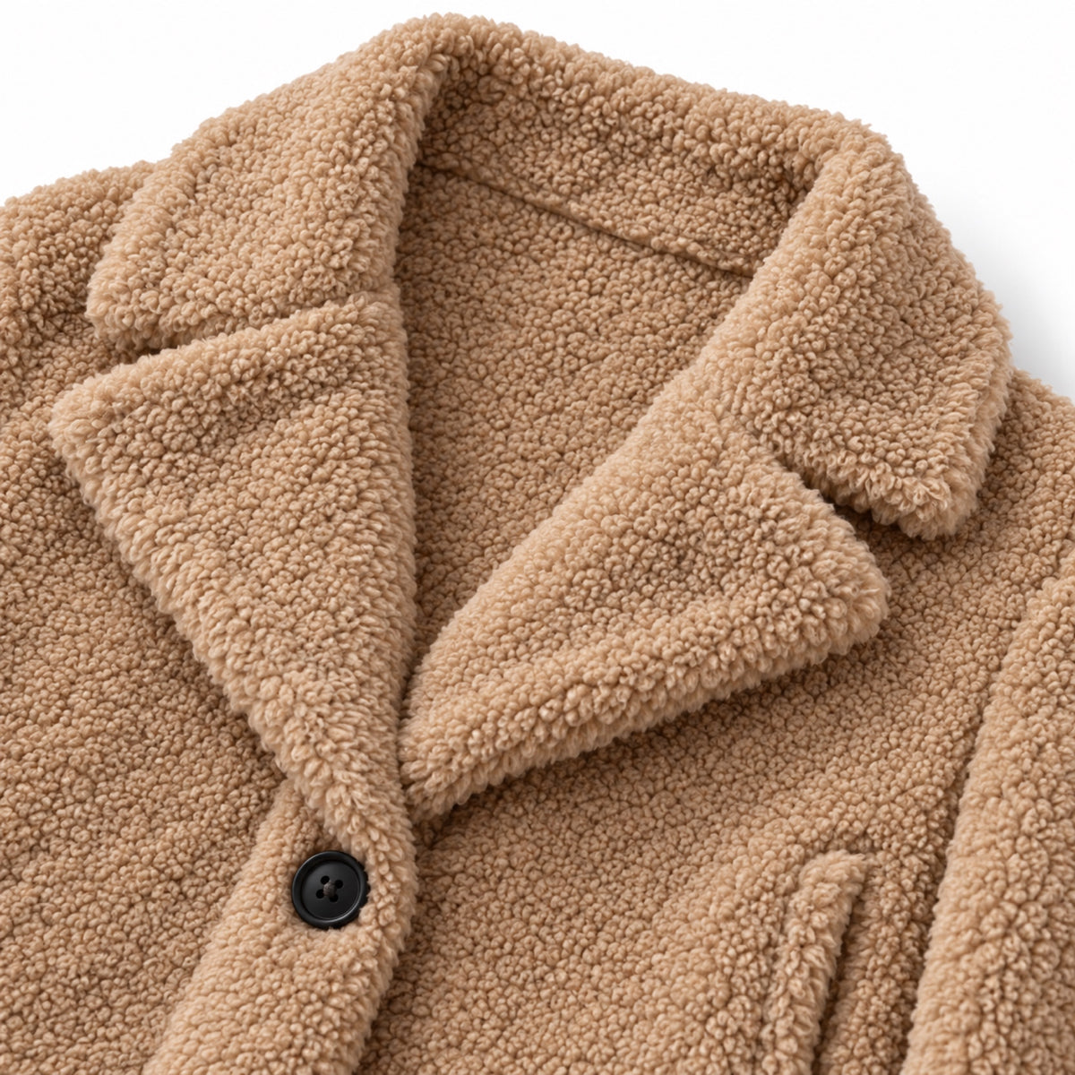 Women's Knee-Length Teddy Coat Notched Lapel Button Front Relaxed Fit