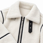 Women's Contrast-Piped Teddy Zip Jacket Buckle Detail Oversized Fit