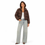 Women's Cropped Puffer Jacket High Stand Collar Relaxed Fit