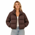 Women's Cropped Puffer Jacket High Stand Collar Relaxed Fit