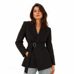 Women's Belted Wrap Blazer Jacket Notch Lapel Tailored Fit