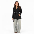 Women's Belted Wrap Blazer Jacket Notch Lapel Tailored Fit