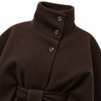 Women's Funnel Neck Cape Jacket Button Front Belted Relaxed Fit