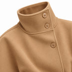 Women's Funnel Neck Cape Jacket Button Front Belted Relaxed Fit