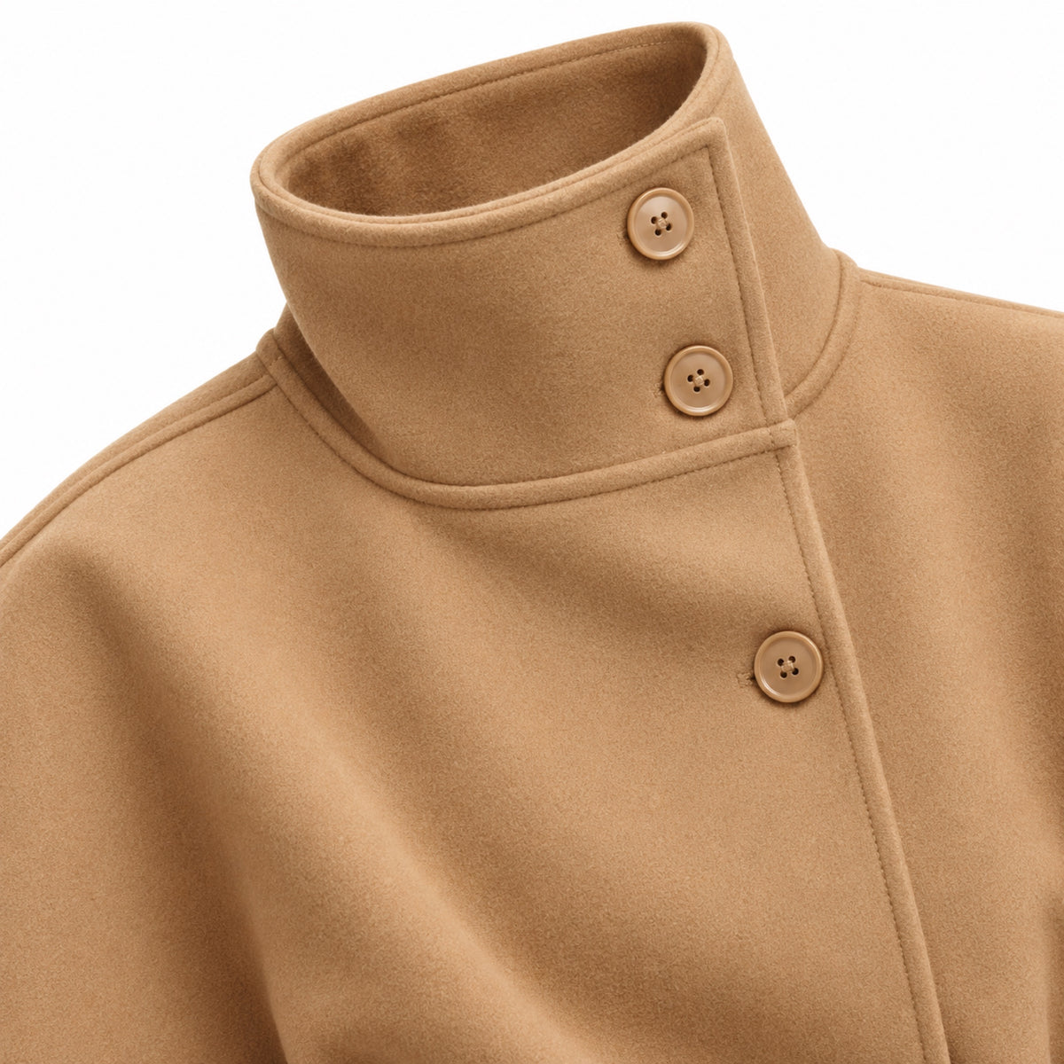 Women's Funnel Neck Cape Jacket Button Front Belted Relaxed Fit