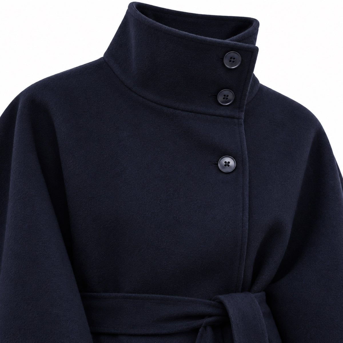Women's Funnel Neck Cape Jacket Button Front Belted Relaxed Fit