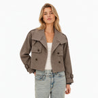 Women's Checked Cropped Jacket Wide Collar Relaxed Fit