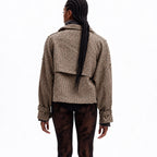 Women's Checked Cropped Jacket Wide Collar Relaxed Fit
