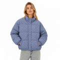 Women's Checked Padded Jacket Funnel Neck Relaxed Fit