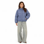 Women's Checked Padded Jacket Funnel Neck Relaxed Fit