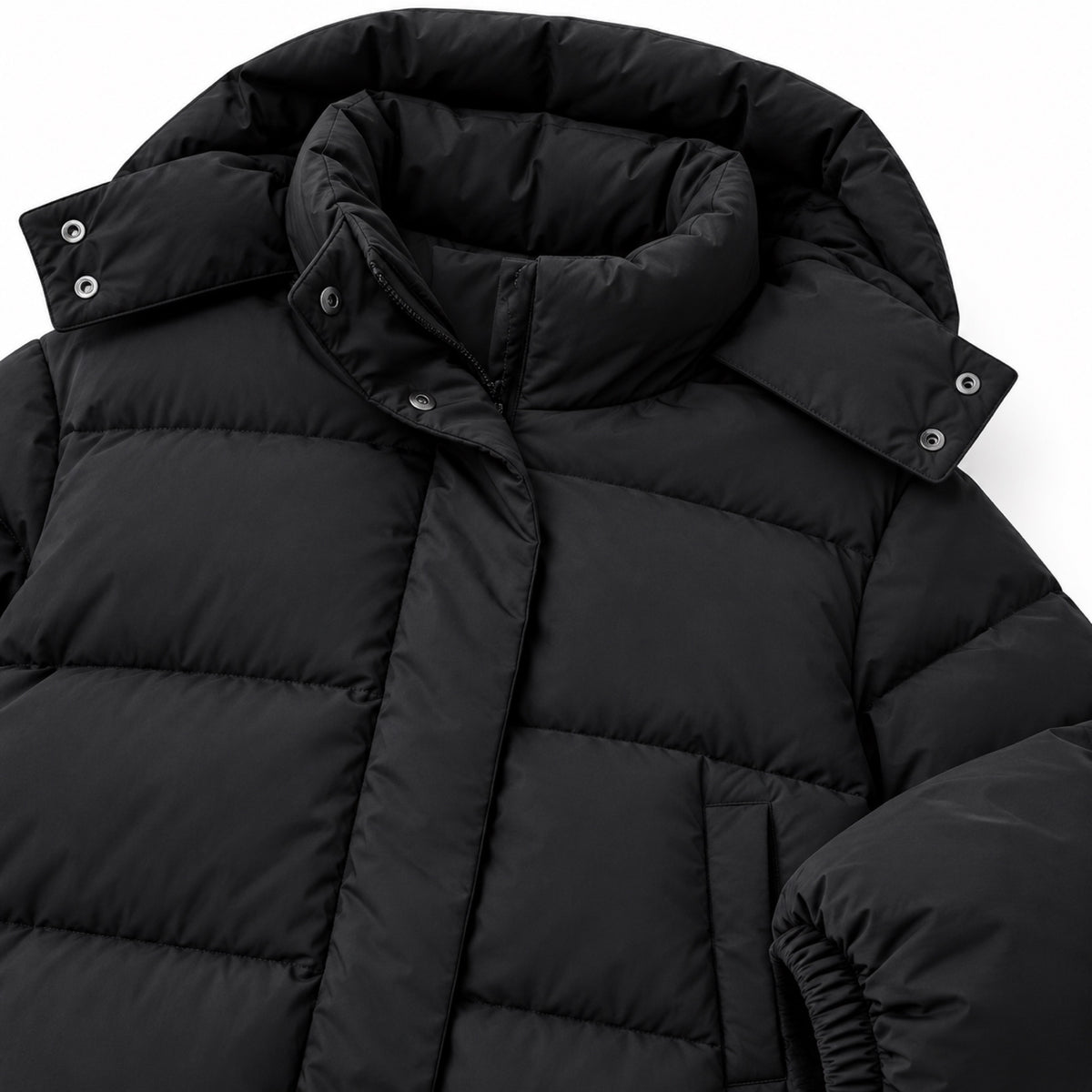 Women's Cropped Hooded Puffer Jacket Snap Front Relaxed Fit