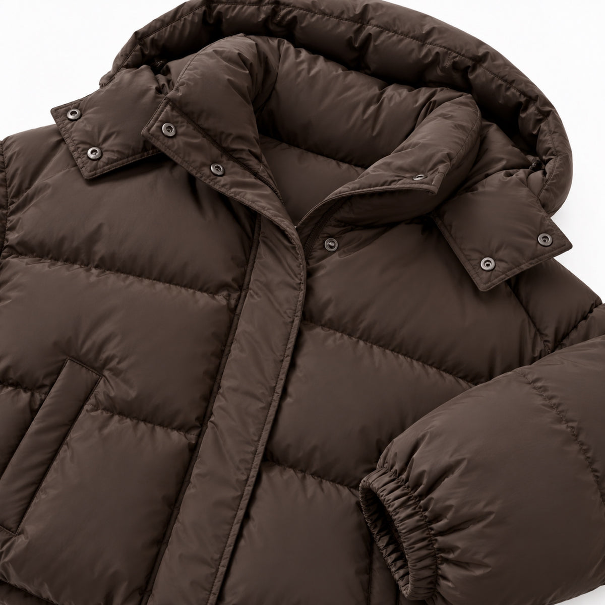 Women's Cropped Hooded Puffer Jacket Snap Front Relaxed Fit