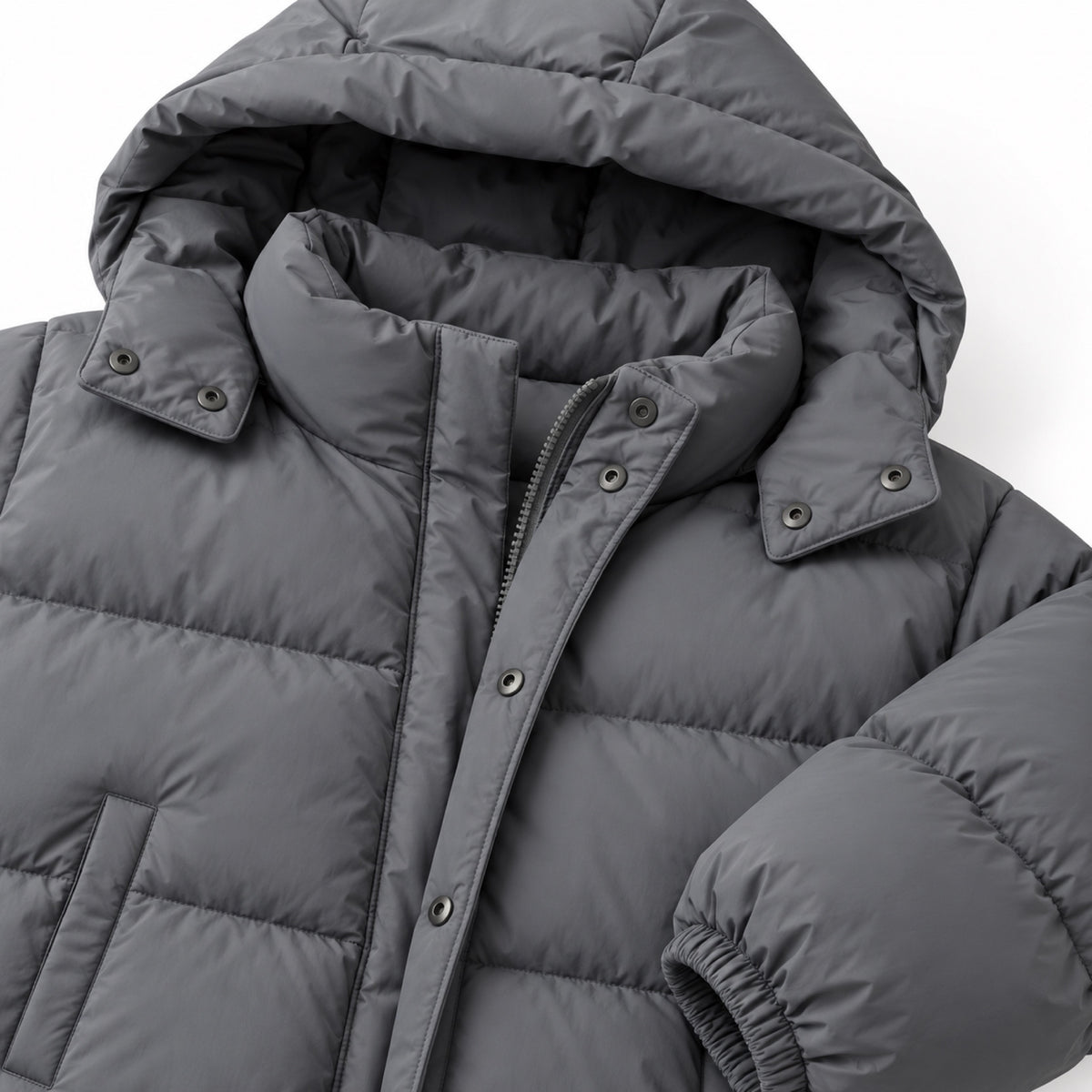 Women's Cropped Hooded Puffer Jacket Snap Front Relaxed Fit