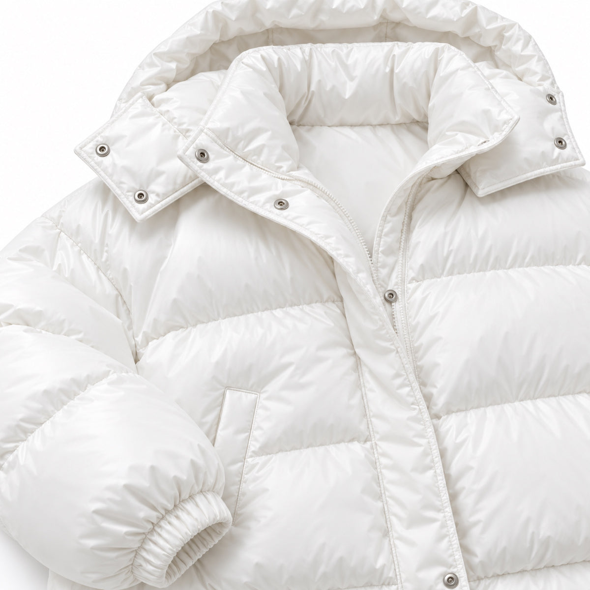 Women's Cropped Hooded Puffer Jacket Snap Front Relaxed Fit