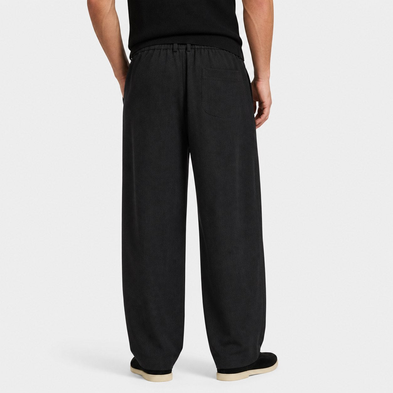 Black men's wide-leg pleated trousers back view