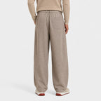 Khaki men's wide-leg pleated trousers back view
